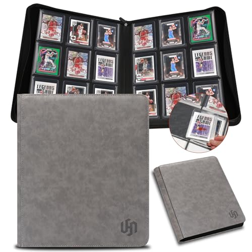 Toploader Binder, HYMENEX 9 Pocket TopLoader Card Binder for Trading Cards Top Loader Card Storage Holds 288 Toploaders for 3" x 4" Rigid Card Holders and Sports Cards - Gray -  BH1188