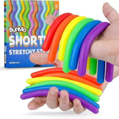 Image of BUNMO Sensory Toys Stretchy Strings for Toddlers 3+ - Stimulating & Addictive Fidget Toys for Kids - Hours of Fun for Kids - Non-Mouthable Toy 3+ - Mini Smooth 12 Pack