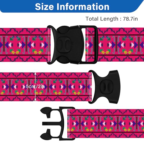 Image of 2 Pack Luggage Straps for Suitcases, Adjustable Travel Belt with Double Lock and Quick Release Buckle, Heavy Duty Nylon Bag Packing Strap, Bright Identifiers Business Travel Accessories-Pink Totem