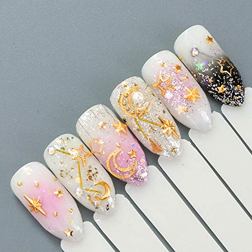 6 Boxes Nail Art Gold Nail Metal Rivets Studs, 3D Nail Punk Star Moon Heart Triangle Square Rivet Gems Jewelry Charm Decals Design Decoration Supplies #TOP3