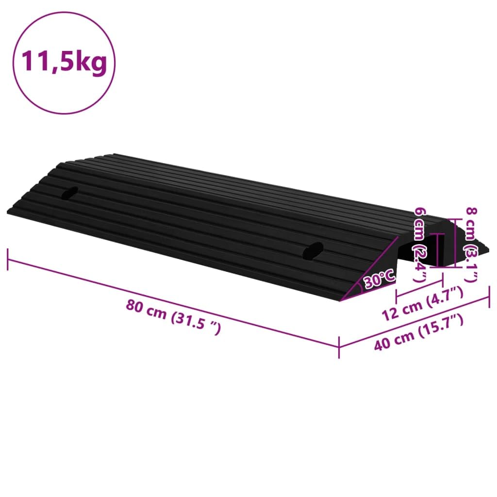 Rampa progowa z gumy 80 x 40 x 8 cm, antypoślizgowa powierzchnia, obciążenie do 5 ton, idealna do wózków inwalidzkich, skuterów, skuterów, bezpiecznych zastosowań na placu budowy