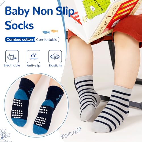 Eocom Baby Boys Grips Socks Kids Toddlers Infants Non Skid Anti Slip Crew Cotton Gifts Socks 12 Pairs2