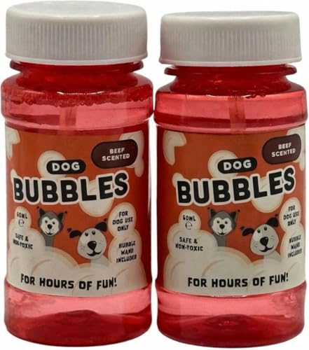 Pet Guru Play Bubbles for Dogs Non-Toxic Beef Scented or Peanut Butter Scented For HOURS of fun (RED 120ML PACK OF 2)