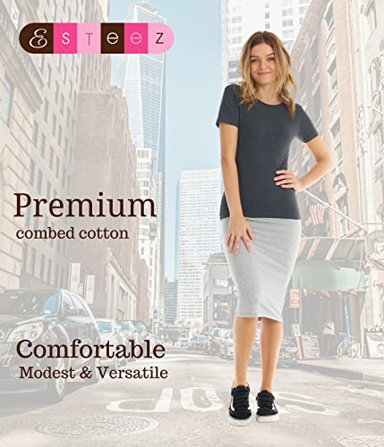 Esteez EX801200CHARCOALM Women Crewneck Slim Fitted Short Sleeve Cotton T-Shirt Stretchy Casual Summer Bodycon Basic Undershirt Tee Tops thumb #5