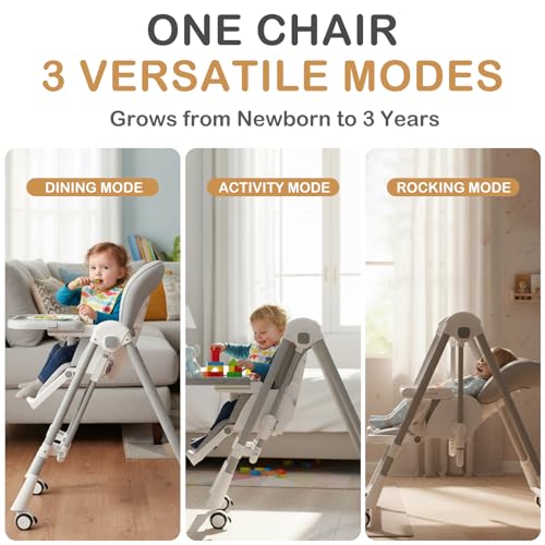 Image of 3-in-1 Foldable High Chairs for Babies and Toddlers with Rocking Mode