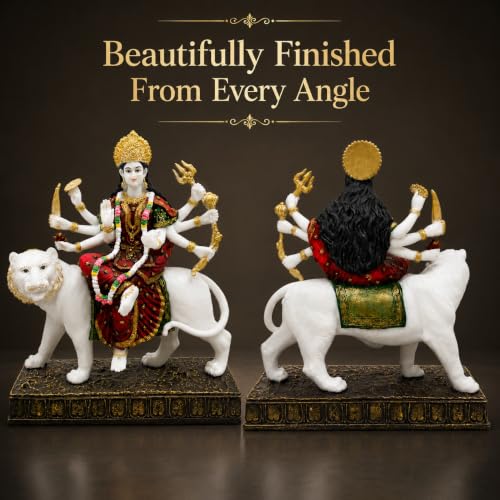Image of ARMONIA Sherawali Devi Murti for Navratri Decor & Worship | Maa Durga Idol Sitting | Mata Murti for Home Decor, Mandir | Vaishno Devi Durga Mata Statue | Marble Dust Goddess Idol for Gift (11.81 Inch)