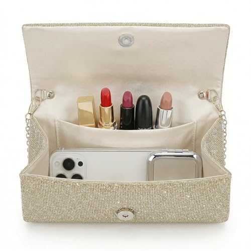 Image of Bow Rhinestone Evening Clutch Purses for Women Weddings Party Prom Diamond Glitter Sparkly Handbag with Detachable Chain