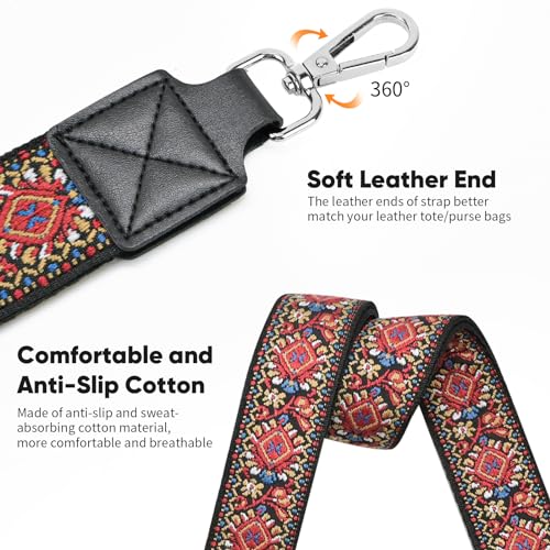 Image of Purse Strap 1.5 inch Replacement Crossbody Bag Straps Braided Handbag Shoulder Strap, Adjustable Woven Tote Belt (Red Jacquard /Silver Buckle)