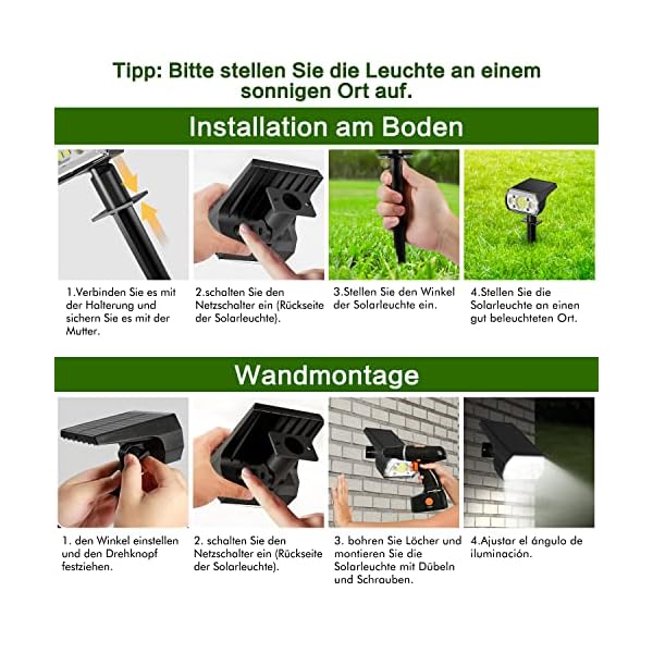 Solarlampen für Außen,64 LED-Lampen Kaltweiß,3 Helligkeitsmodi,IP67 Wasserdicht Solar Gartenleuchten für Außen,Haus, Hof, Garten, Weg – Bild 7