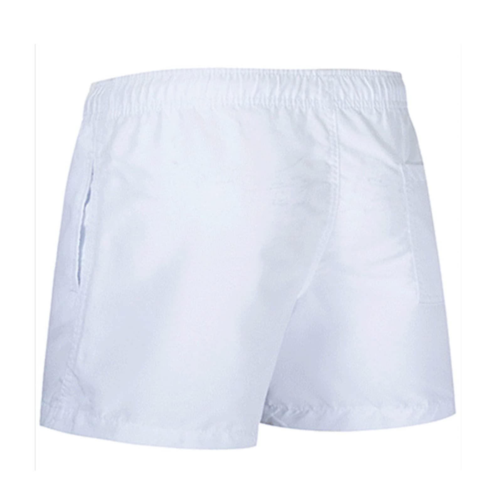 Mens Elastic Waist Swim Trunks Solid Volley Swimwear Bathing Suit Boardshort Drawstring Athletic Beach Shorts (White,3X-Large)