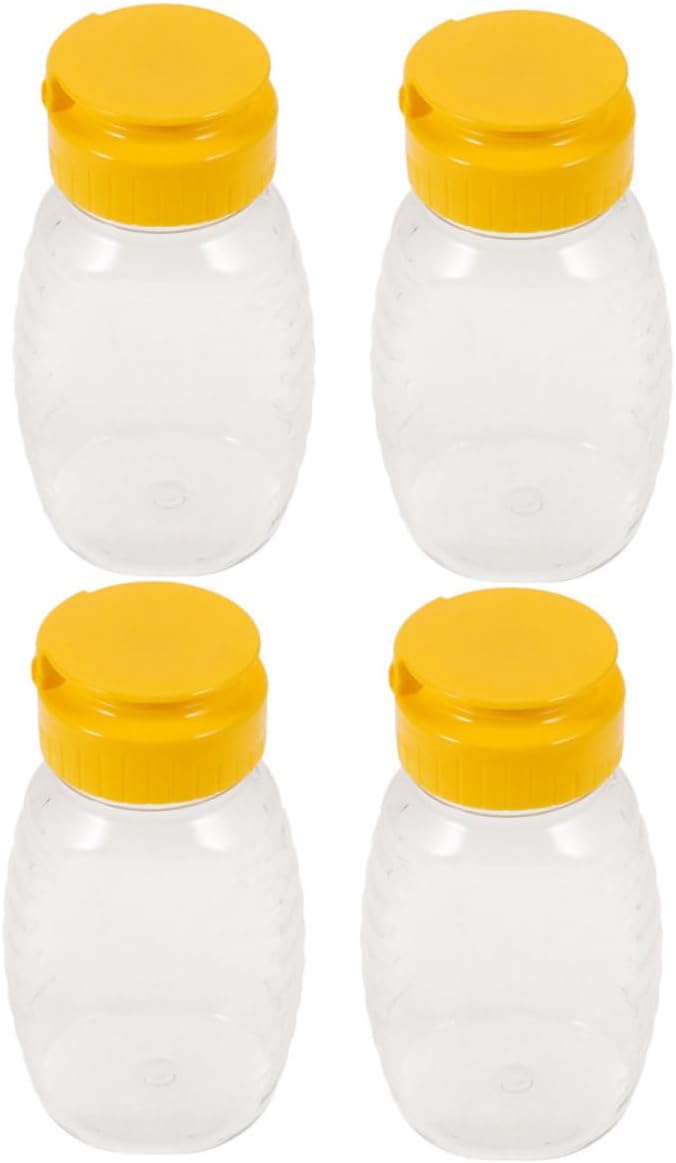 4 Pack PP Honey Squeeze Bottles, Refillable Leak Proof Dispensers