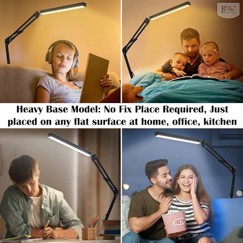 Image of BROLAVIYA Heavy Base LED Desk Lamp Light with Metal arm Table Lamp Stand, 3 Lighting Modes, 360 Degree Spin for Home Office, Desktop, Bedroom, Reading, Study lamp etc