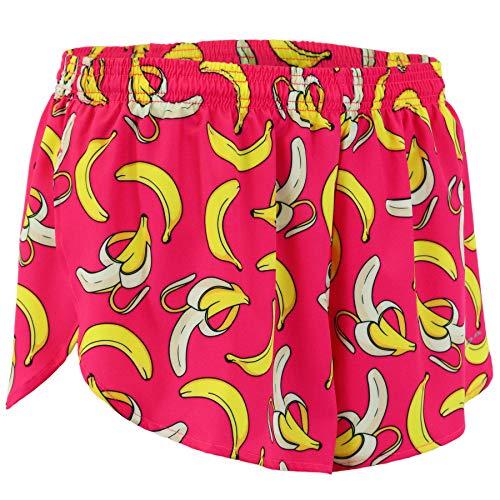BOA Running Mens Stretch 1' Elite Printed Split Run Short- (Banana, XL)