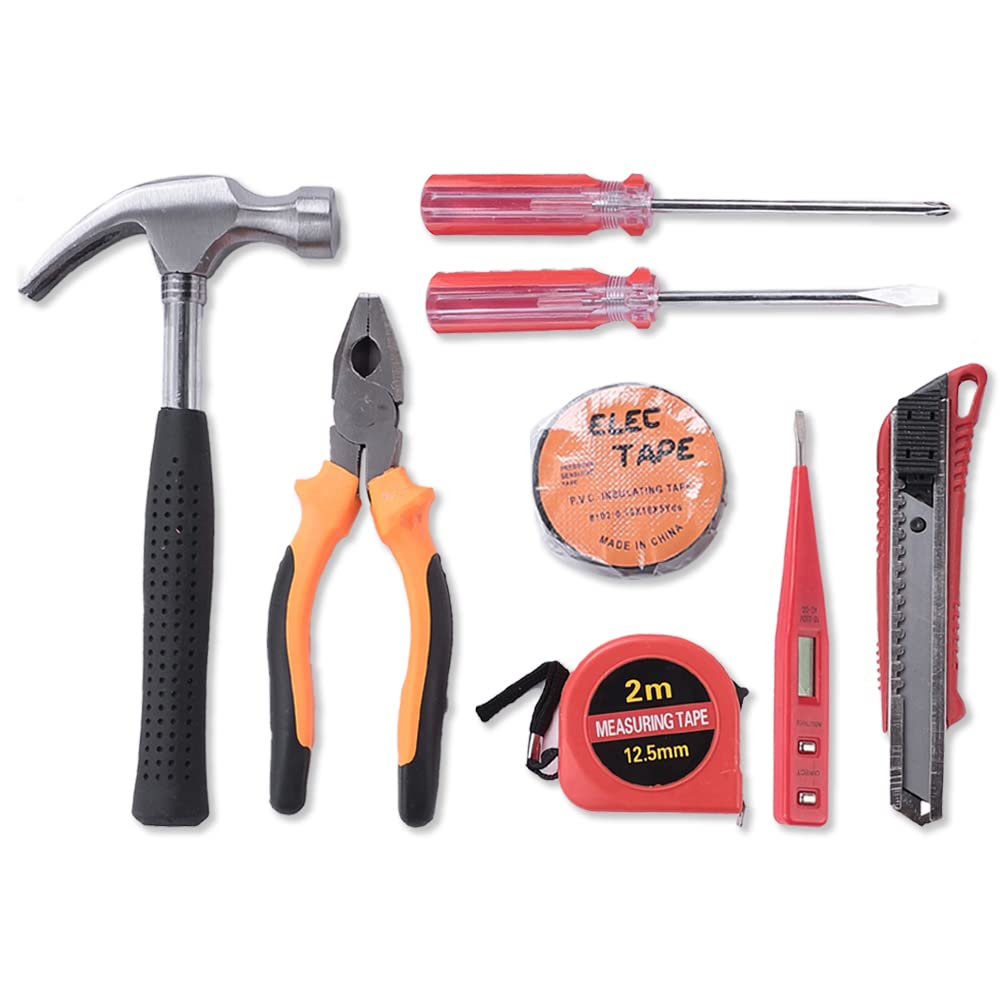 Cheston8 Piece Hand Tool Kit | Non-Slip & Corrosion Resistant Handles | Multi-Utility Household & Professional Hand Tools | Screwdriver, Socket Set, Cutter, Pliers