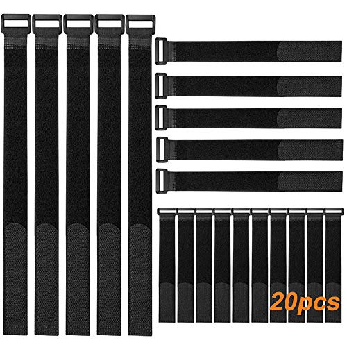 QitinDasen 20Pcs Premium Kabelbinders Set, Herbruikbare Kabelbandjes Cinch-Bandjes, Multifunctionele Klittenbandsluiting, Draadorganizer voor Koorden en Kabelbeheer (3 Maten, Zwart)