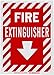 Brady 95146 10" Width x 14" Height Engineering Grade Bradylite Reflective Sheeting, Gray on Red Reflective Sign, Legend "Fire Extinguisher" (with Down Arrow)