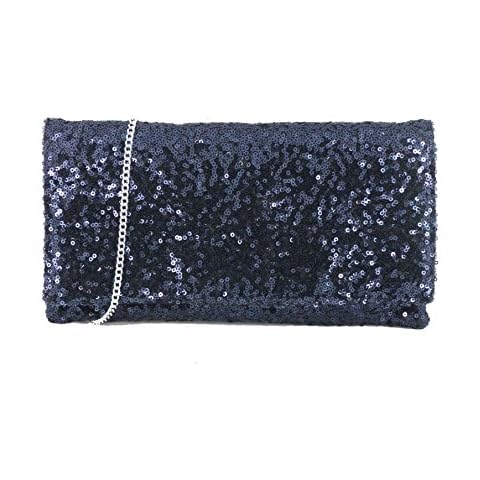 Loni Sparkly Sequin Party Evening Clutch Shoulder Bag in Navy Cover