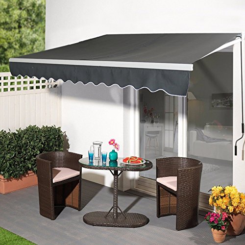 UISEBRT Markise Balkon 300cm Breit - Aluminium Gelenkarmmarkise Balkonmarkise Sonnenschutz Manuelle Klemmarmmarkise mit Handkurbel Sonnenmarkise Wasserdicht, Dunkelgrau (360x300cm)
