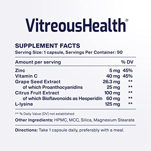 Macuhealth Vitreoushealth Evidence Based Eye Supplement For Floaters - Eye Supplements For Adults - 90 Eye Vitamin Capsules - Reduce Eye Floater Symptoms - 3 Month Supply #TOP1