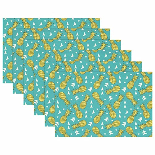 Set de table ananas bleu sarcelle résistant chaleur 30x45cm - 6