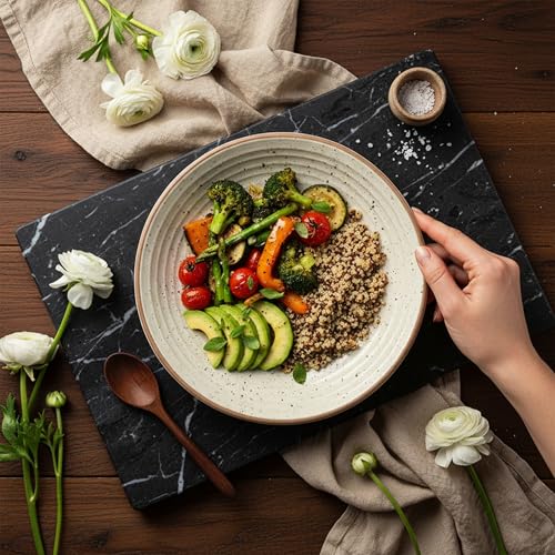 Image of miah decor Stoneware Serving Bowl (950 ml) | 22.8 cm Ceramic Pasta Bowl | Microwave Safe | Handmade Matte Finish Shallow Bowl for Salad, Noodles, Maggi & Soup