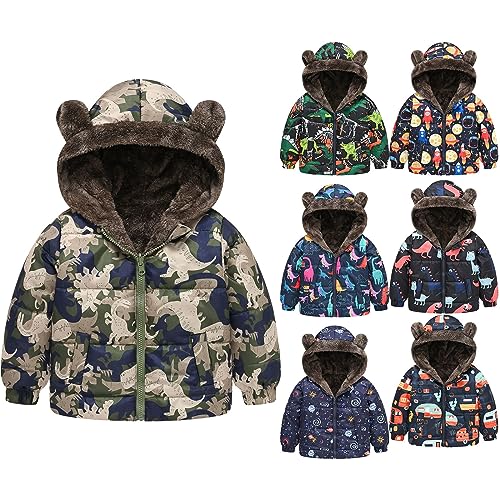 Toddler Boys Winter Warm Jacket Outerwear Dinosaur Hooded Zipper Padded Outwear for Girls or Boys Rain Jacket3
