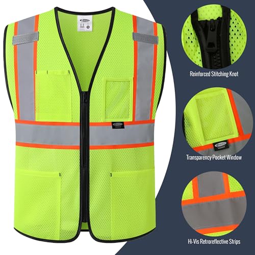 Image of JKSafety Safety Vest for men women Hi Vis Vest with Pockets and Zipper High Visibility Meet ANSI Standard（BX310
