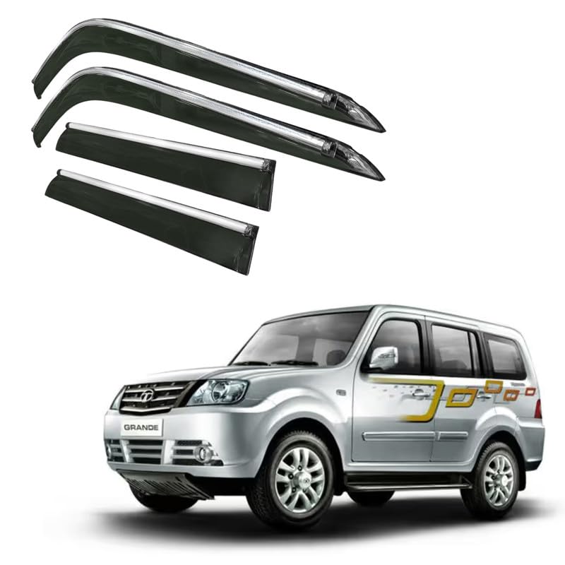 Image of CAR SAAZ Side Door Visors for Sumo Grande (2008-2010)(Set of 4 Pcs)|Chrome Lined Rain Guards, Polycarbonate, Smoke Finish