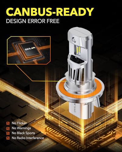 Image of OXILAM H13 LED Bulbs, 6500K Cool White 9008 Light Bulbs, 10X Brighter Visibility, No Flicker, Plug and Play, IP68 Waterproof, Pack of 2