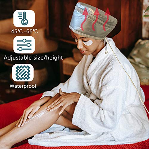 Hair Steamer Heating Cap for Deep Conditioner, Hair SPA Cap, Adjustable Height Hair Thermal Treatment Cap with 2 Zippers, 2 Mode Temperature Control Electric Hair Cap, Silver