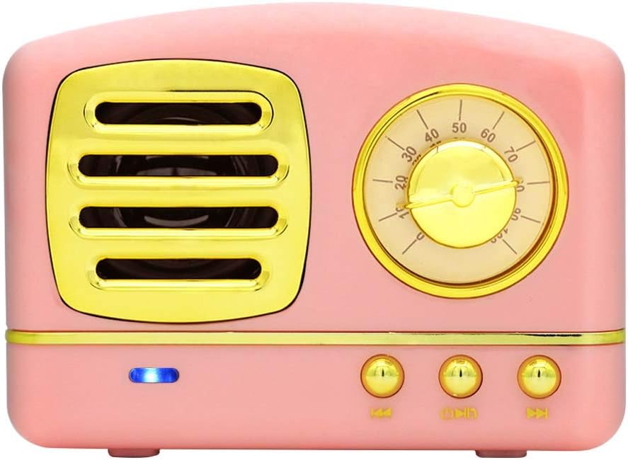 Portable Bluetooth Retro Speaker, Wireless Mini Vintage Speaker with Rich Bass, Stereo, Built-in Mic for Travel, Home,Outdoors (Pink)