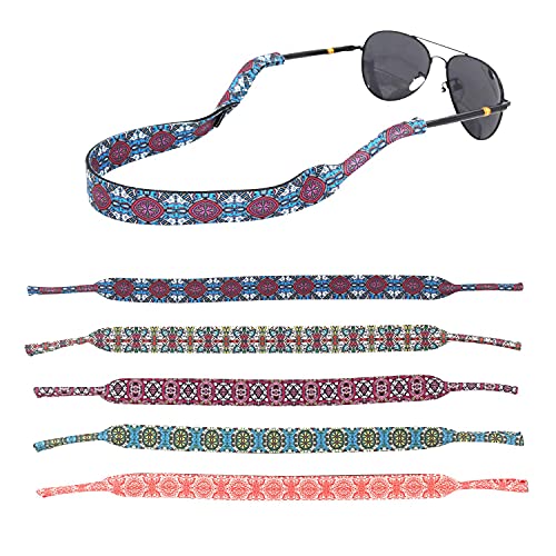 LOVAC Men/Women Sunglass Straps, Safety Eyewear Retainer, Premium Neoprene Material - Ideal for Sports & Outdoor Adventures, Fit Most Glasses,5pack (Pattern1)