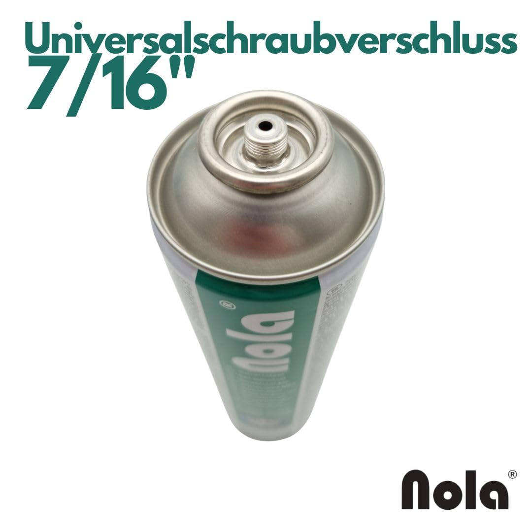 NOLA 12x 600ml (338g) Universalgas Gaskartuschen – 70% Butan / 30% Propan – Schraubventil EN417 – Campinggas für Unkrautbrenner, Lötbrenner, Gaskocher, Gasgrill & Outdoor-Einsatz – Made in Europe