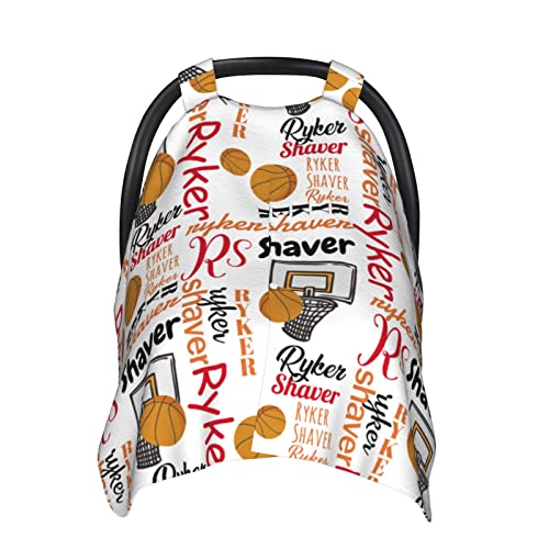 Personalized Basketball Sports Baby Car Seats Canopy for Babies with Name, Custom Monogram Car Seat Cover for Boys Girl, Opening Minky Nursing...