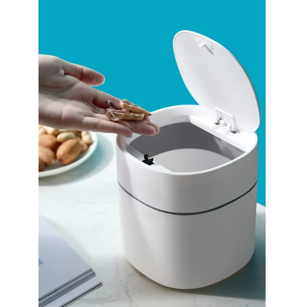 Mülleimer, Mini-Tisch-Mülleimer mit Deckel, 2 l, Tisch-Papierkorb, Mülleimer für Küche, Büro, Wohnzimmer, Couchtisch, Frisiertisch, Küchen-Mülleimer (blau) (eine Farbe: weiß)