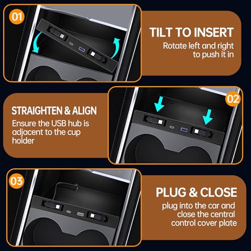Câbles rétractables doubles Type C sur ce concentrateur USB pour Tesla Model Y 117W - 6