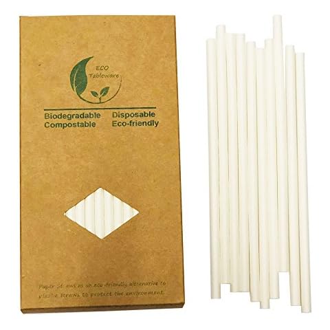 White Straws Paper Drink Straw 100 Box Free Plastic 7.75 Inch Cover