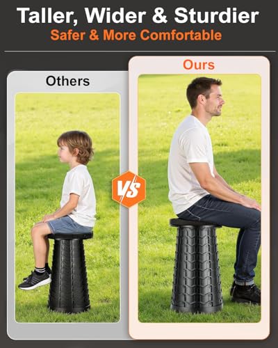 Image of Outward Gear 2026 Upgraded 20.3 inch Tall Collapsible Stool Extra Large Sturdy Portable Seat Telescoping Folding Chair for Camping Travel - XXL