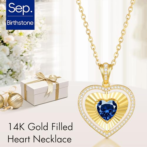 Kstyle 14K Gold Reversible Heart Birthstone Necklace with Zodiac Engraved Back for Women, Wife Daughter Mom Grandma Birthday Gift, Double-Sided Pendant Jewelry (925 Sterling Silver Base) Non Tarnish2