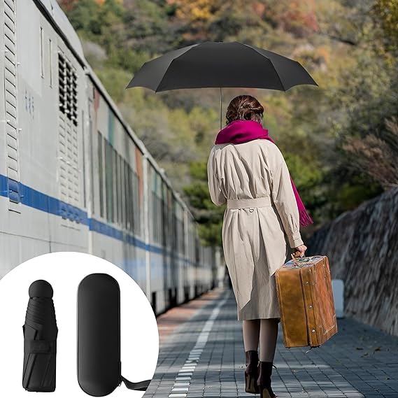 Image of Alexvyan Mini Umbrella with Case for Men & Women (Manual Open) Compact Travelling Umbrella, Polyester & UV Protection Fabric for Summer /Anti-Slip Handle- Use in Rain & Summer- 6 Frame