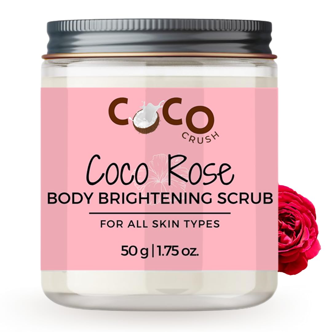 COCO CRUSH Exfoliating Body Scrub For Lightening & Brightening Skin | For Men & Women | Bathing Scrub with Coconut & Rose | Removes Dirt & Dead Skin from Neck, Knees, Elbows, & Arms (50g)-image-12