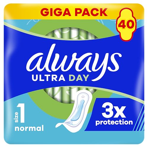 Always Ultra Day Compresas Sanitarias Normal (Tamaño 1) 40 Unidades, Super Absorbentes Y Ultra Finas, Para El Periodo