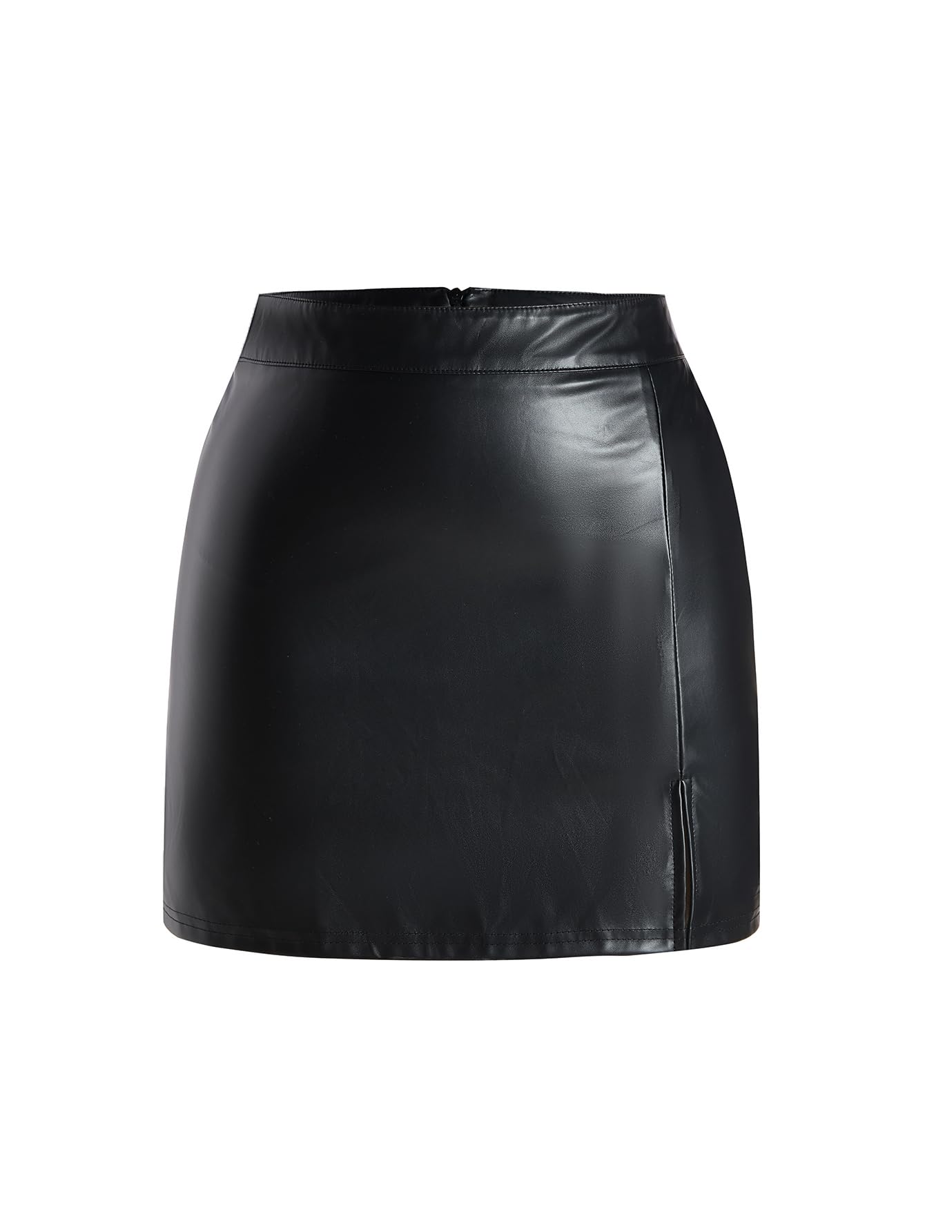 Womens Faux Leather Skirt Elegant High Waisted Slit Bodycon Mini Work Pencil Skirts