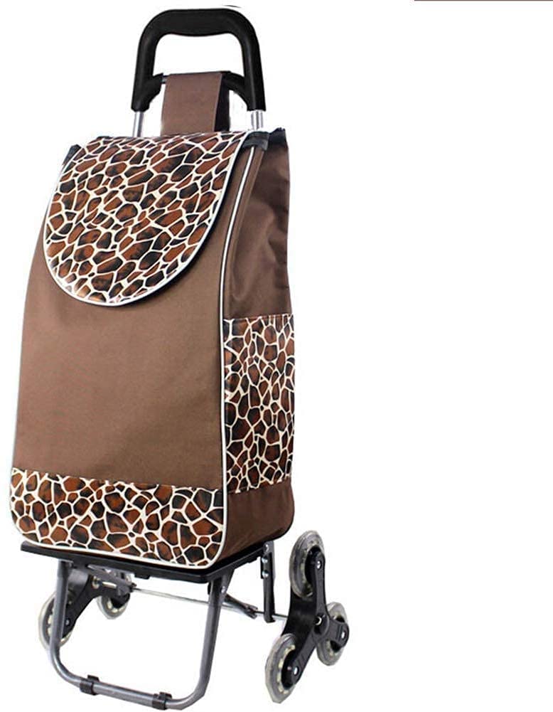 TKJfdTY Shopping Trolley On Wheels Multi Function Shopping Cart Folding Trolley Portable With Triangular Wheel Climbing Stairs Walking Enthusiast With 70Kg Weight Storage Hand Trucks,Brown