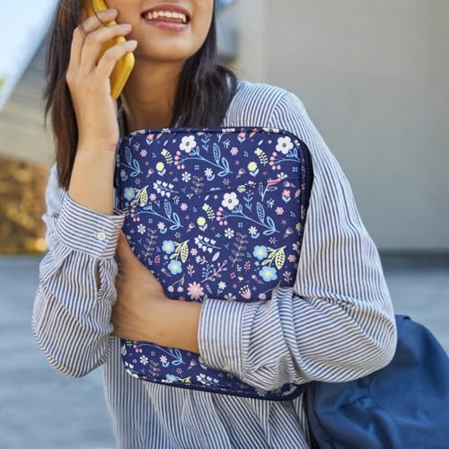 Image of Dadanism 9-11 inch Tablet Sleeve Bag Carrying Case for iPad (A16) 11th Gen 11 inch, iPad 10th Gen 10.9 inch Air 5 /4, iPad Air M4 /Pro 11 inch, iPad 9 /8 /7th, Galaxy Tab A11+ Plus 11 inch, Remarkable 2 10.3 inch, Flower+Blue