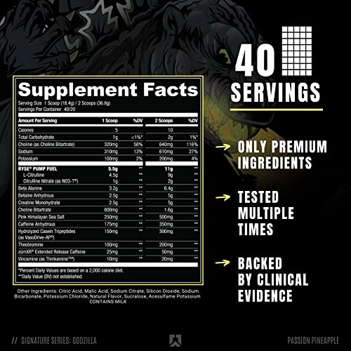 Ryse Signature Series Godzilla Pre Workout | Pump, Energy, Strength, And Focus | Citrulline, Beta-Alanine, Caffeine | 40 Servings (Passion Pineapple) #TOP1