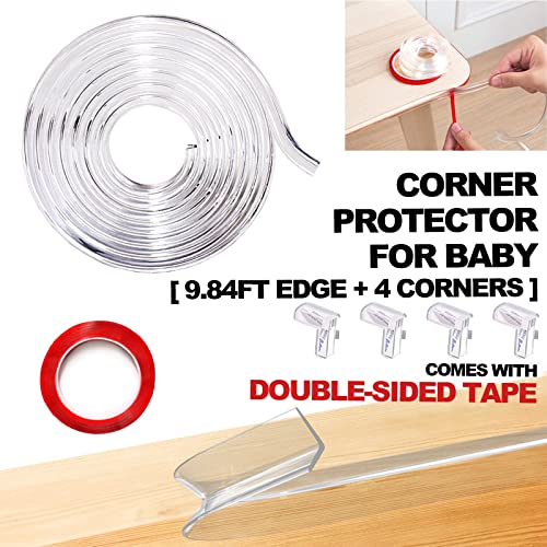 Image of Corner Protector, 9.84ft Edge 4 Corners Silicone Edge Protector Strip with Double Sided Tape - Corner Edge Protectors for Furniture Against Sharp Corners for Cabinet Table