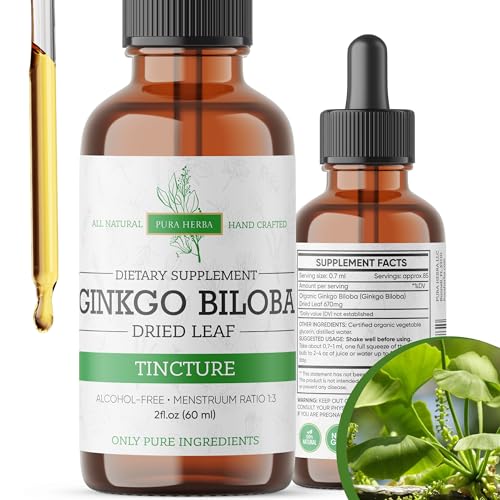 Pura Herba Ginkgo Biloba Extract Liquid 2 Fl Oz Supplements for Brain Function and Memory Support Alcohol Free Vegan - 2 Fl Oz
