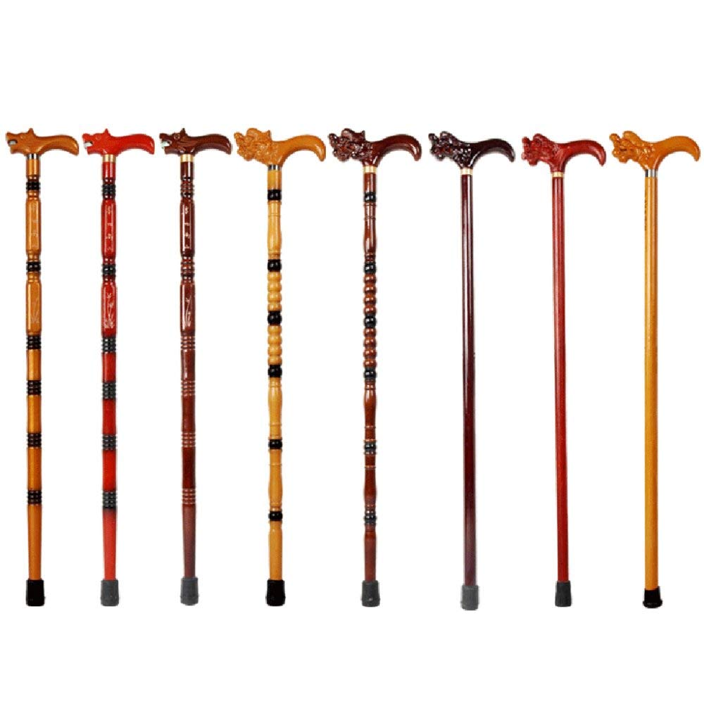 Bastón de Madera Bastón Antideslizante Grabado de Madera Maciza Mango de Grifo Bastón Muletas para Ancianos Cesta para Caminar para Ancianos/Rojo