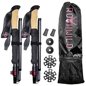 Rothwild Wanderstöcke, Modell Platzhirsch, Faltbare Carbon-Trekkingstöcke mit Kork-Griff, für Damen und Herren